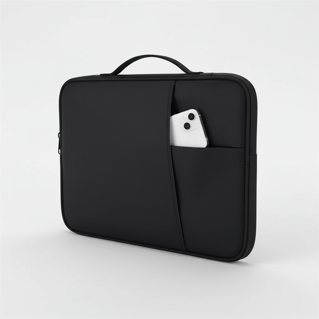 Water-resistant laptop sleeve with shock-absorbing padding and carry handle