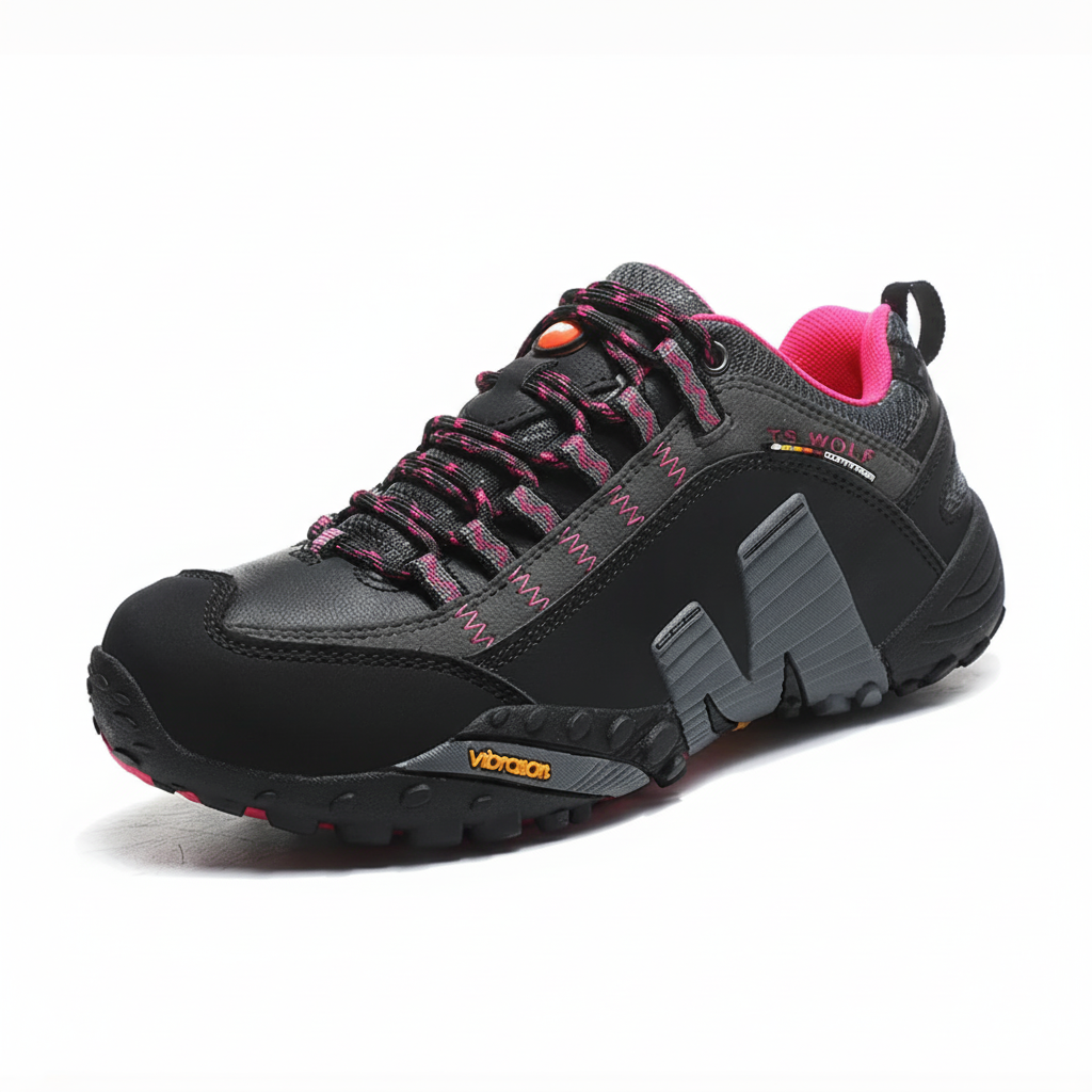 Waterproof hiking shoes with genuine leather upper and durable rubber sole