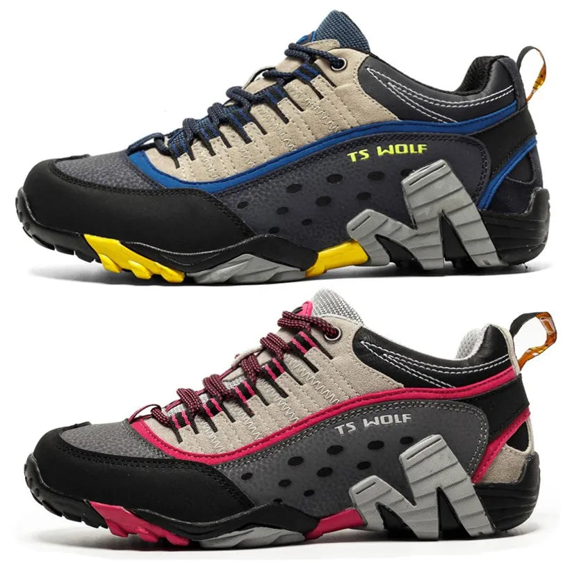Waterproof hiking shoes with genuine leather upper and durable rubber sole