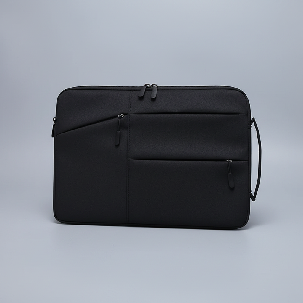 Water-resistant laptop sleeve with padded interior and zip pockets