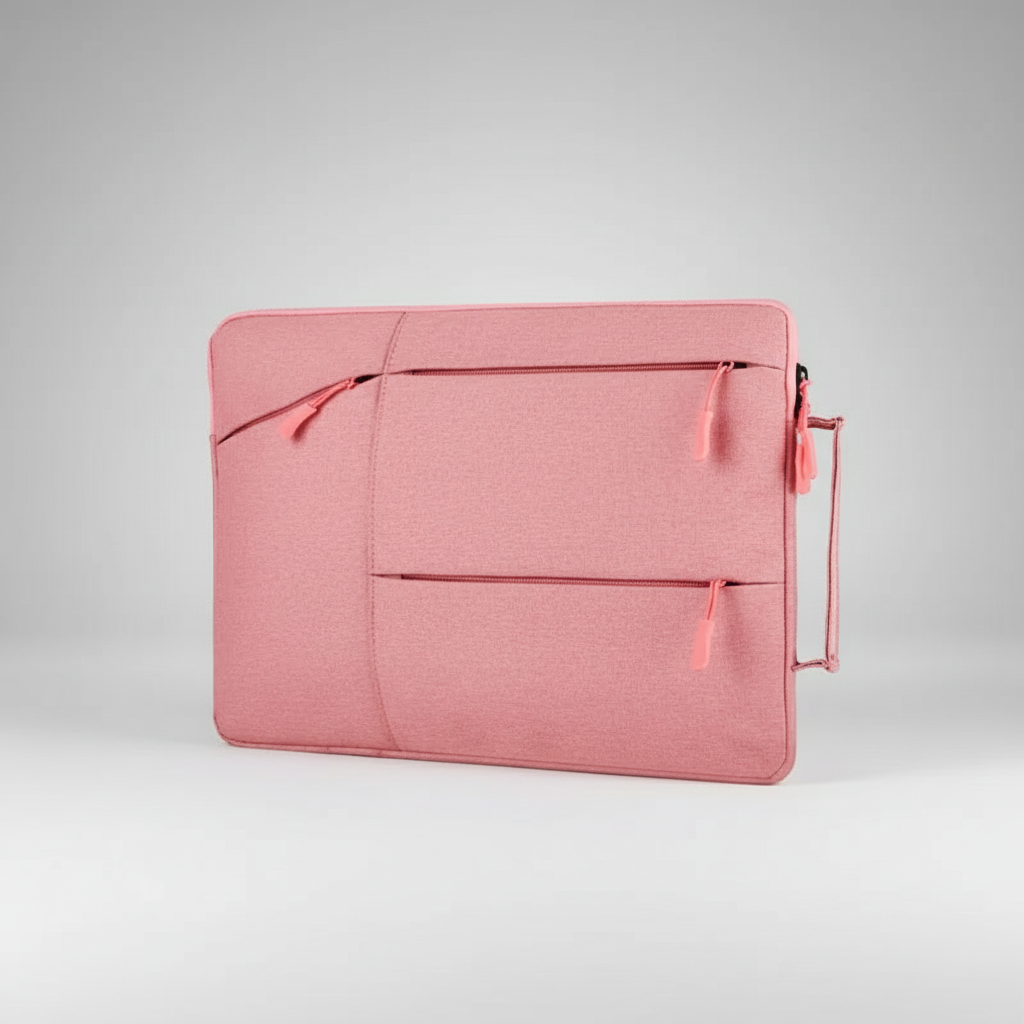 Water-resistant laptop sleeve with padded interior and zip pockets