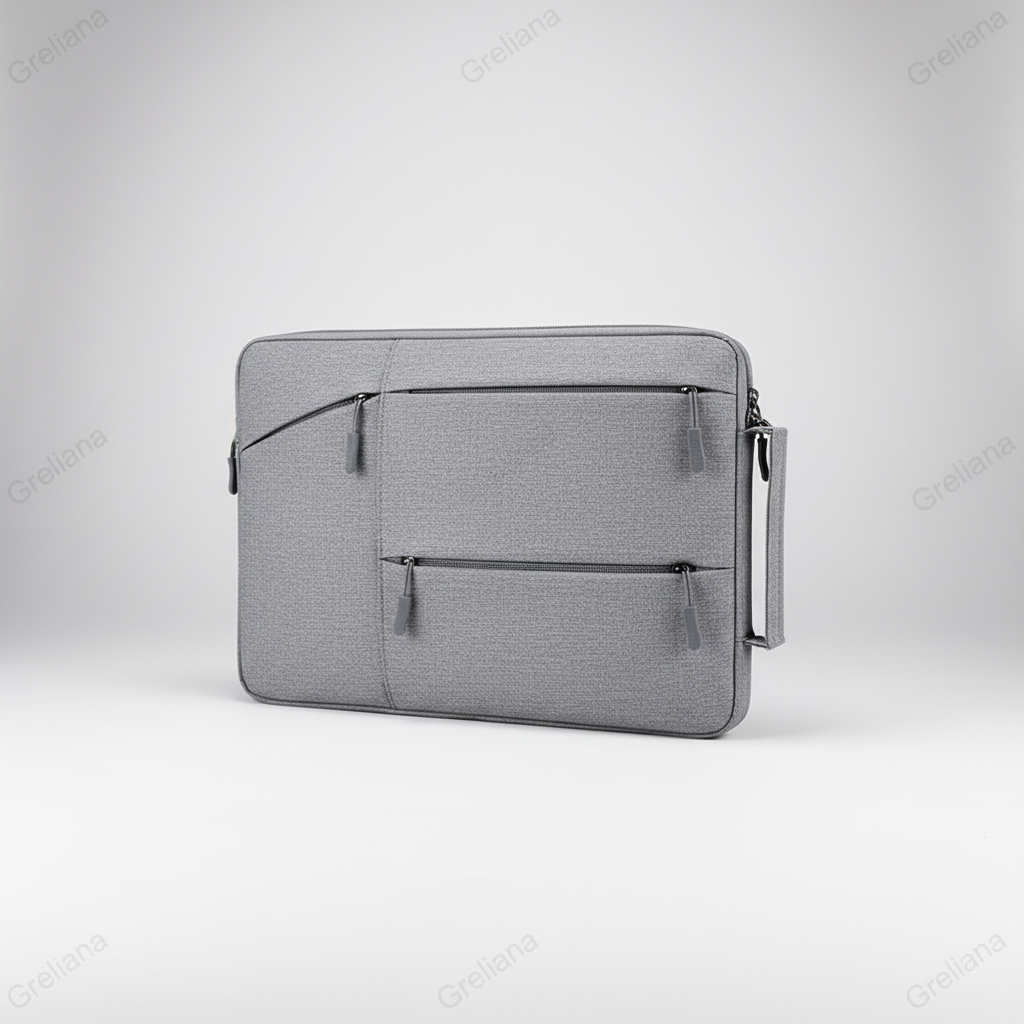 Water-resistant laptop sleeve with padded interior and zip pockets