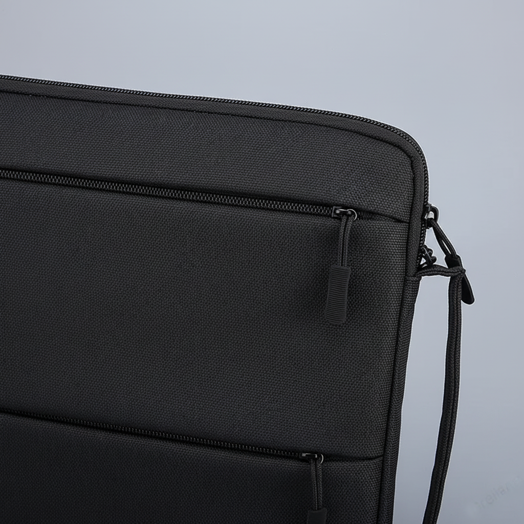 Water-resistant laptop sleeve with padded interior and zip pockets