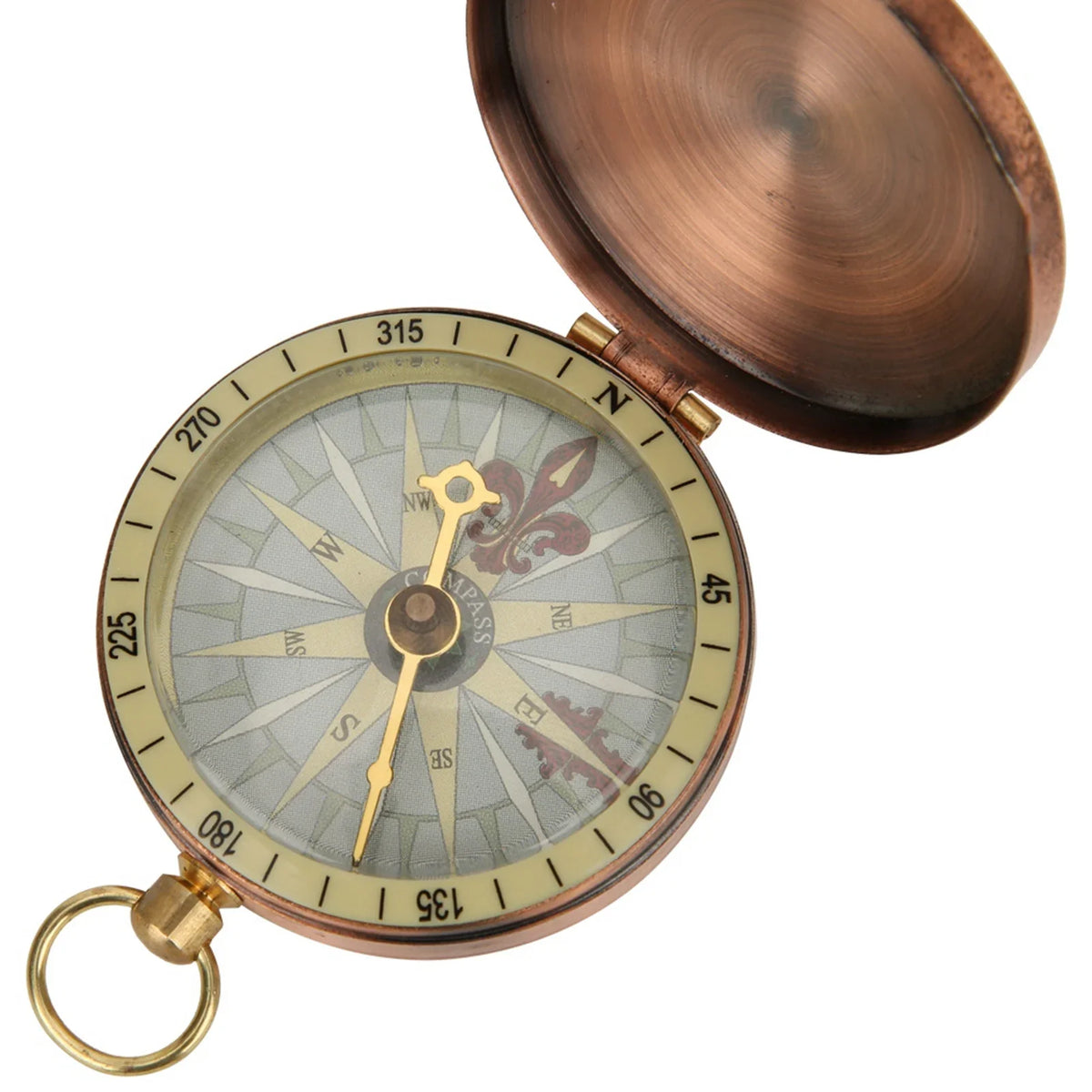 Portable flip-top pocket compass with clear dial and protective hinged lid
