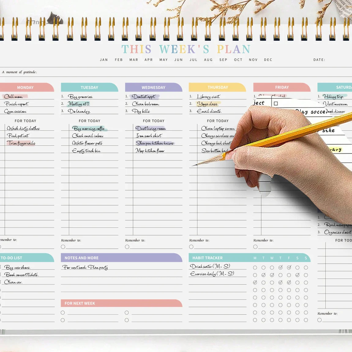Undated weekly planner pad with habit tracker and priority to-do list