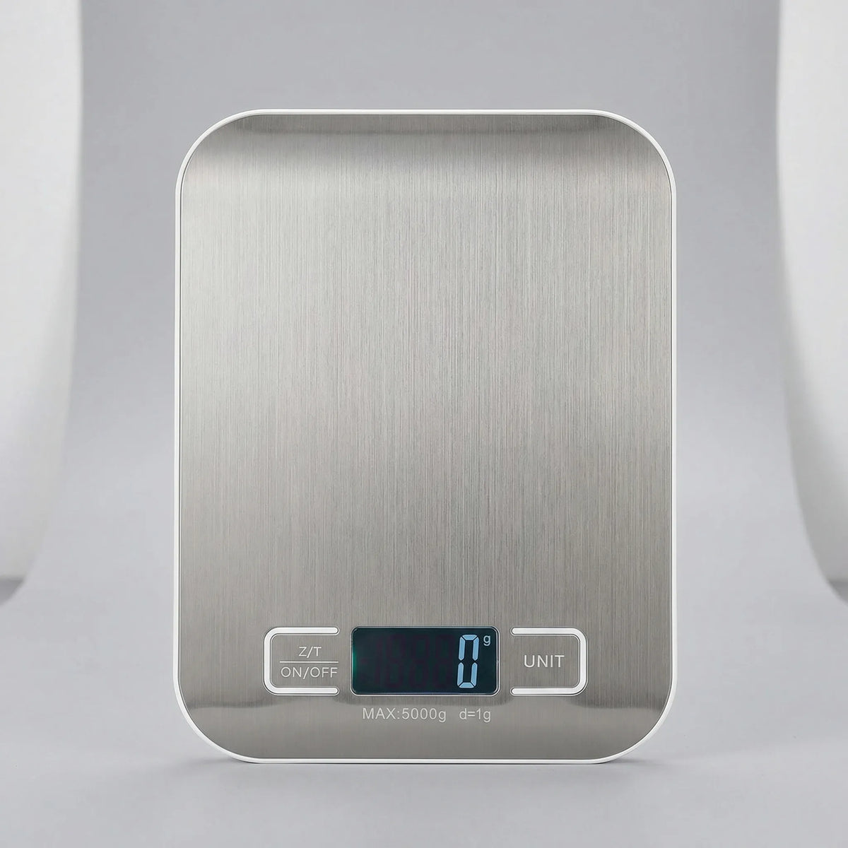 Compact digital kitchen scale with illuminated LED display and tare function
