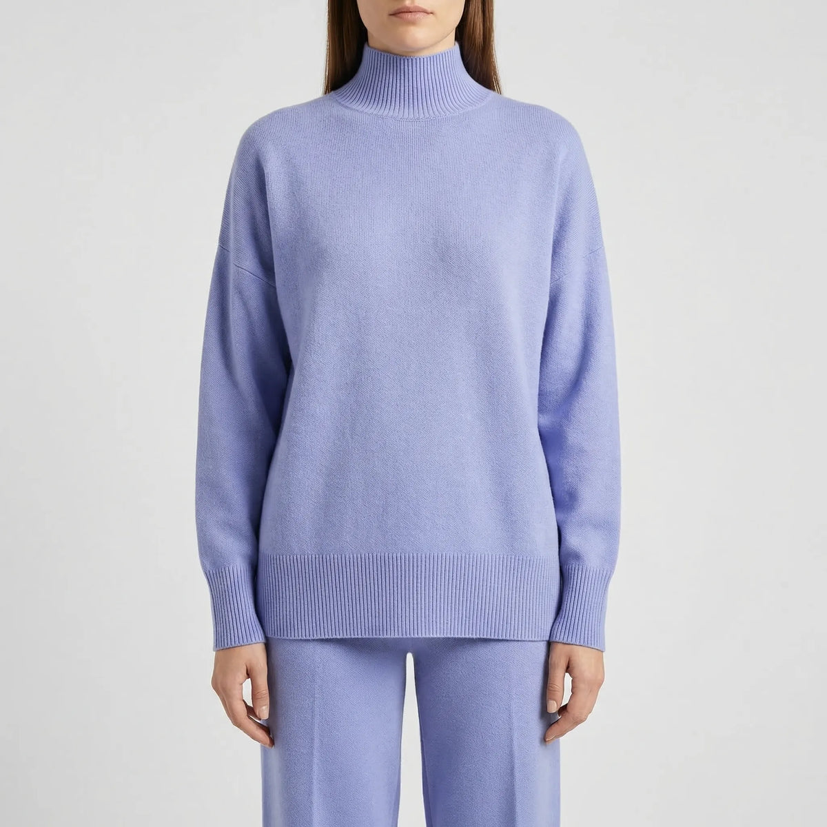 Knitted skivvy and straight-leg track pants set for women