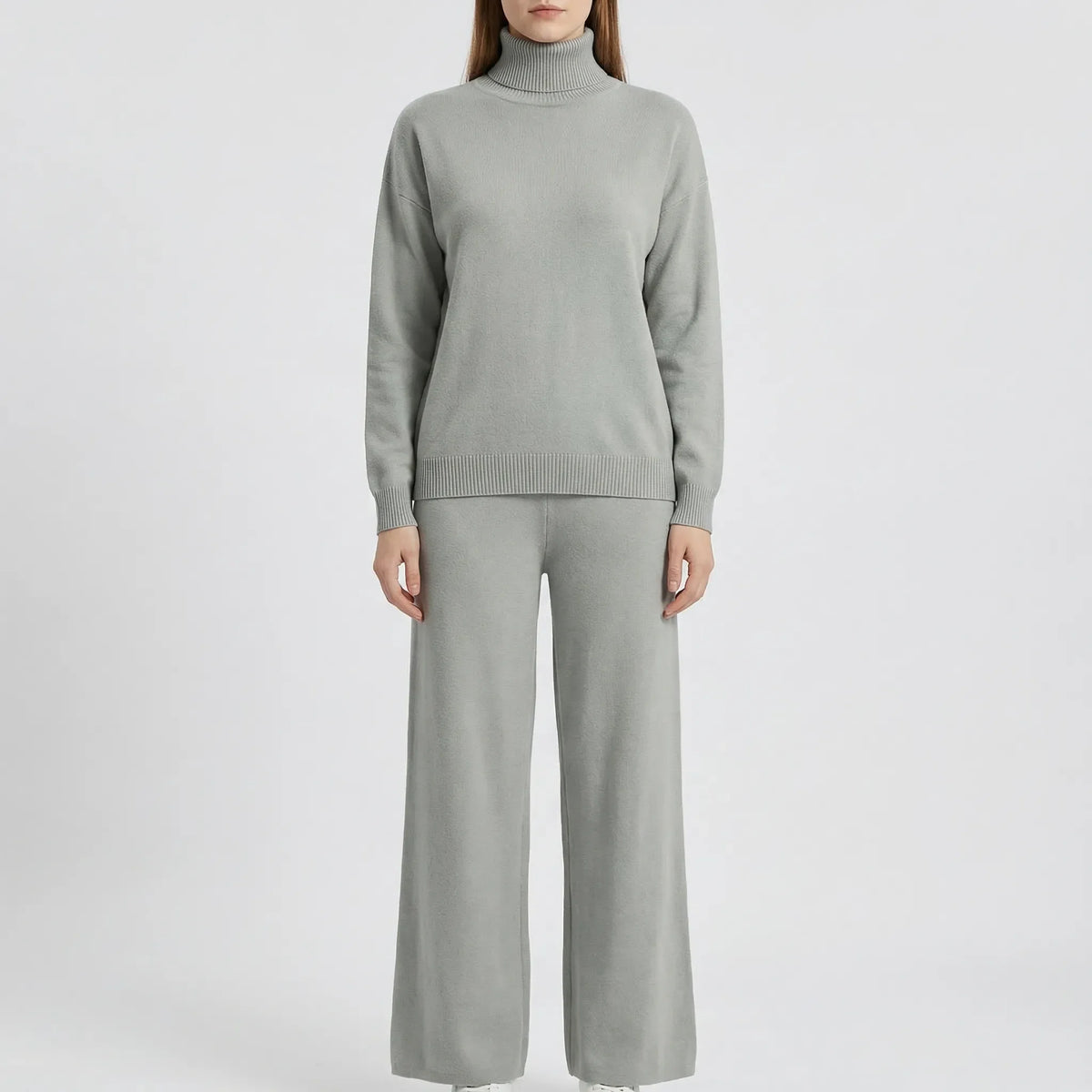 Knitted skivvy and straight-leg track pants set for women