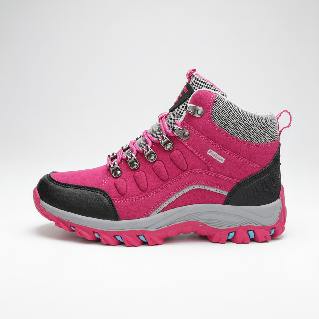 Women's leather hiking boots with ankle support and non-slip traction