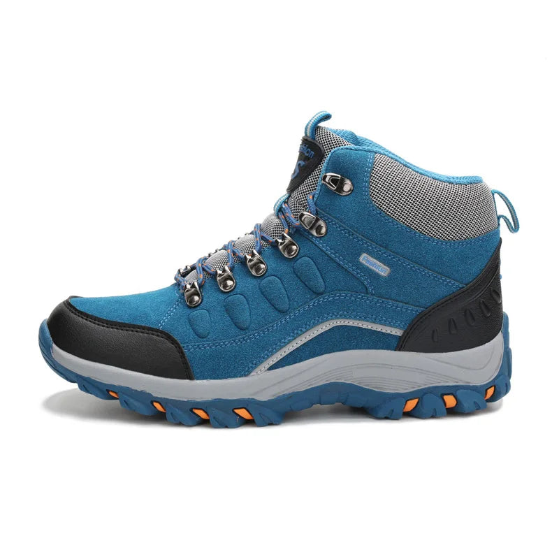 Women's leather hiking boots with ankle support and non-slip traction