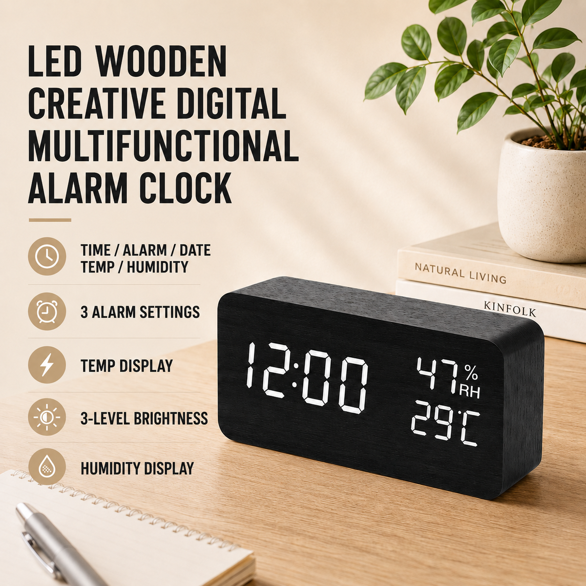 Thrives Outdoor | Woodverge Digital Wooden Tabletop Clock