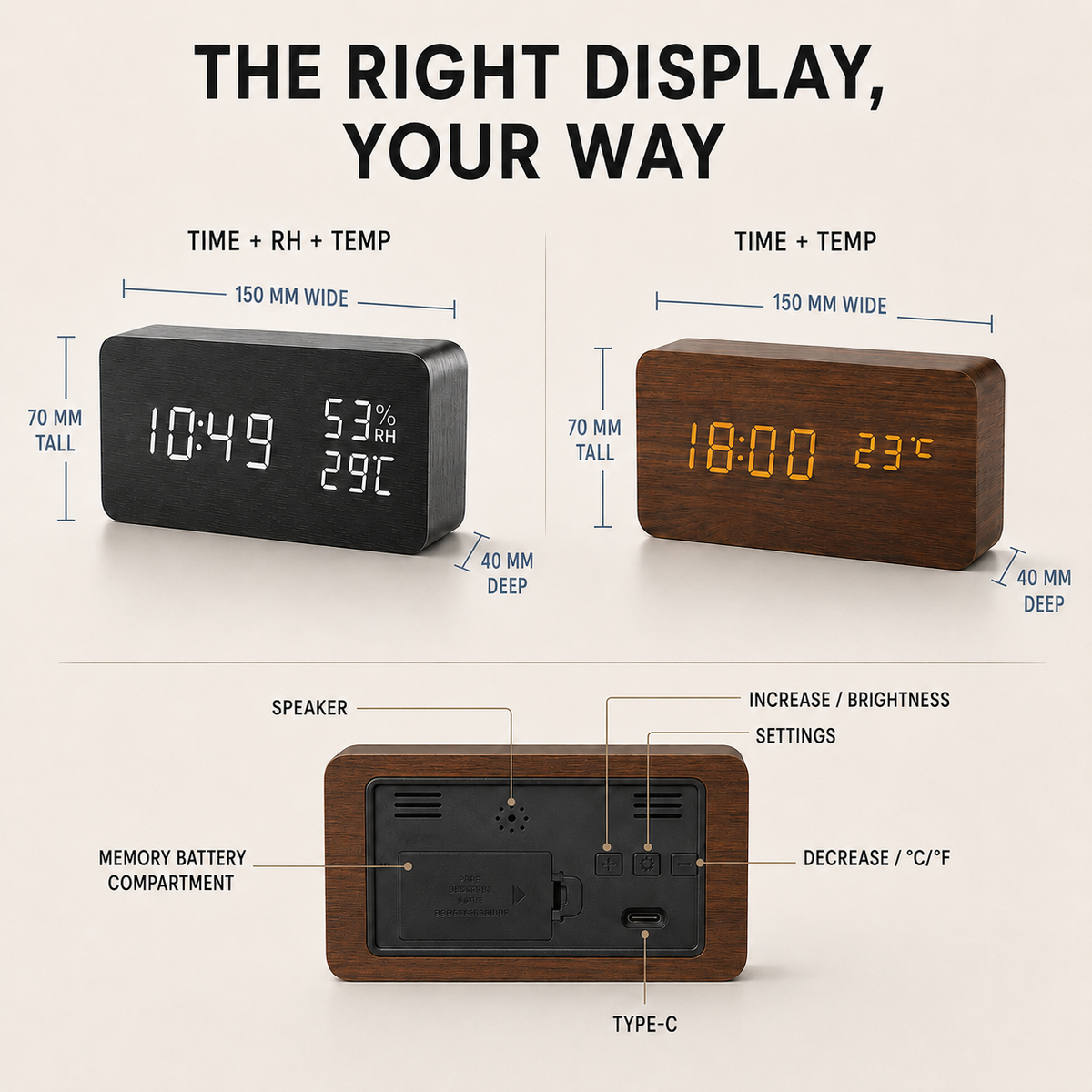 Thrives Outdoor | Woodverge Digital Wooden Tabletop Clock