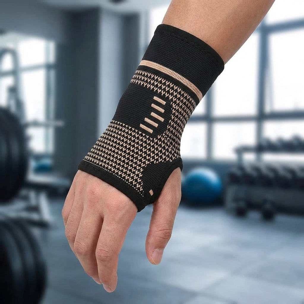 Wrist support sleeve with targeted compression and breathable design