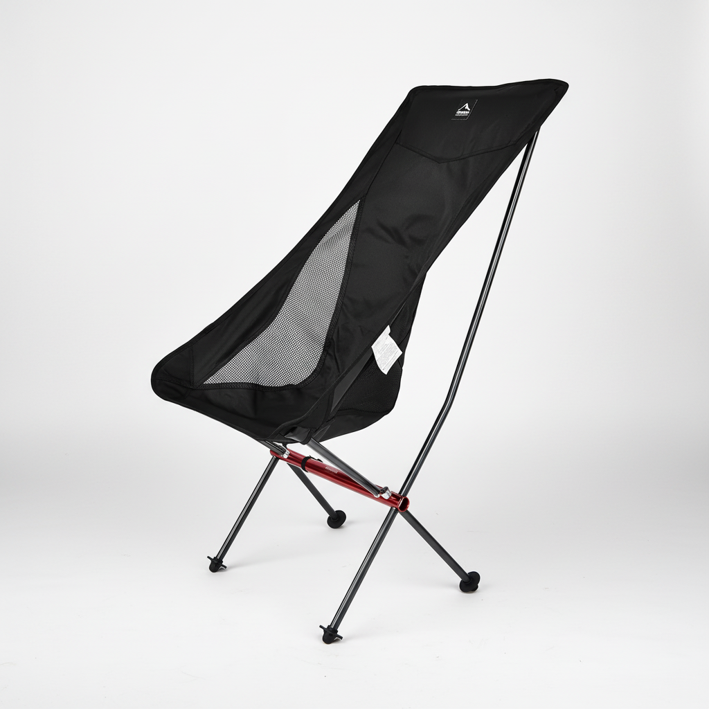 Lightweight folding chaise lounge with high back and breathable panels