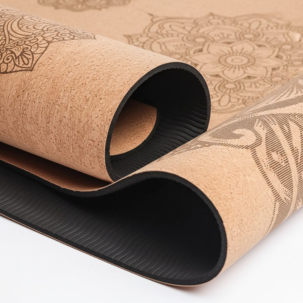 Printed non-slip yoga mat with textured surface and alignment guides