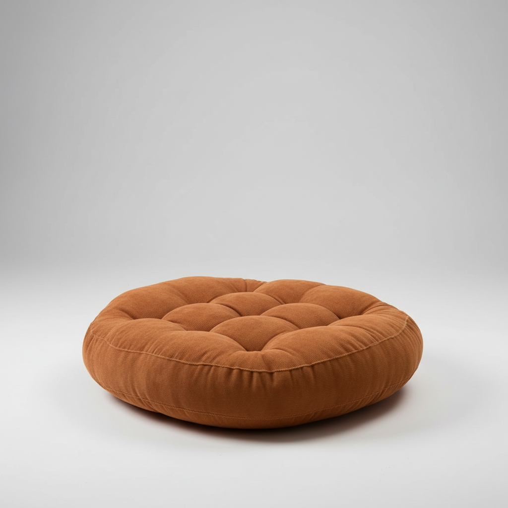 Large round floor cushion with tufted polyester support