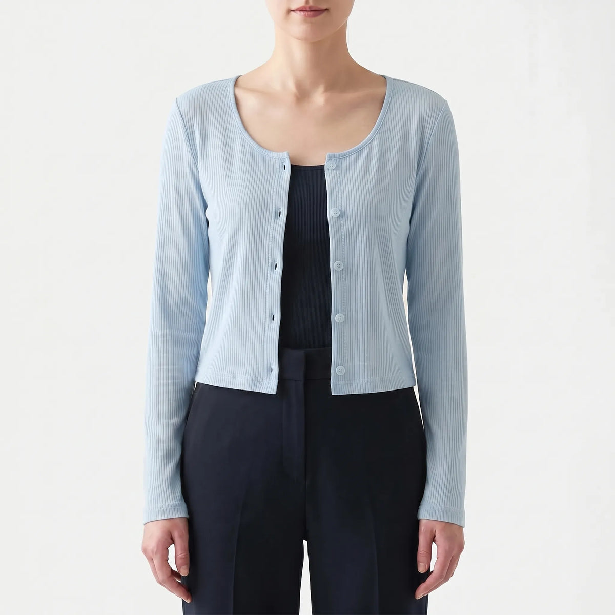 Women's ribbed long-sleeve cardigan lightweight breathable button-front