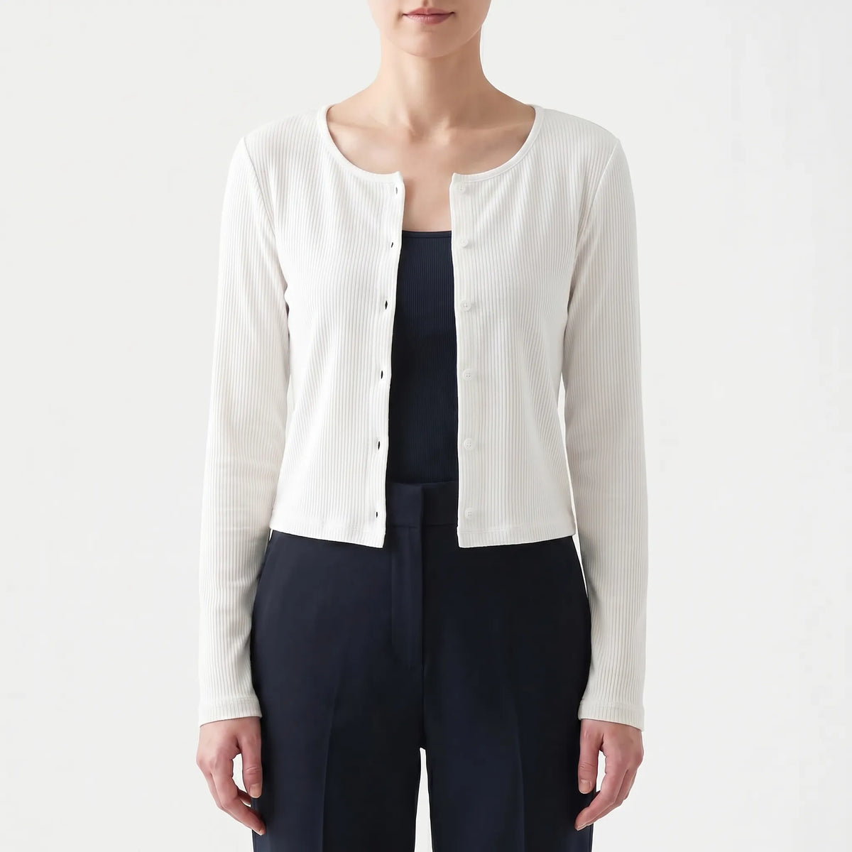 Women's ribbed long-sleeve cardigan lightweight breathable button-front
