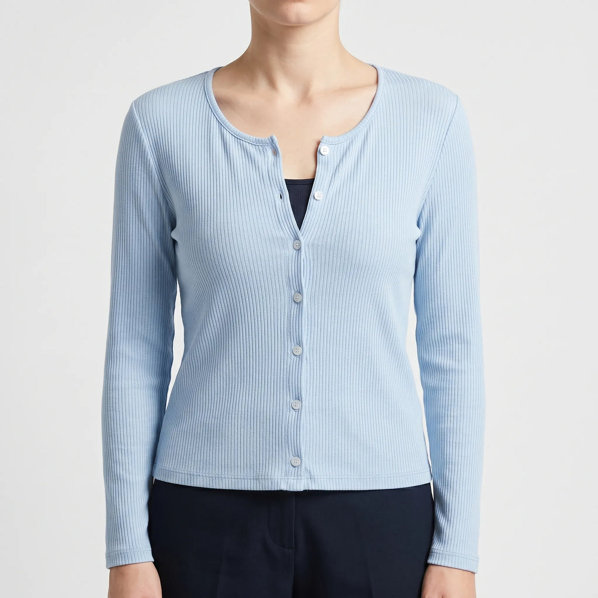 Women's ribbed long-sleeve cardigan lightweight breathable button-front