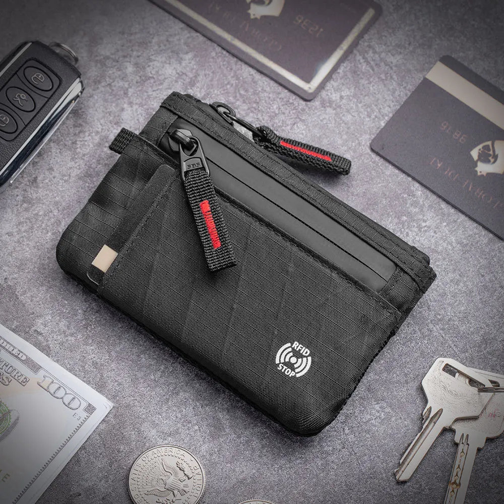 Compact zip wallet with multiple card slots and coin pocket