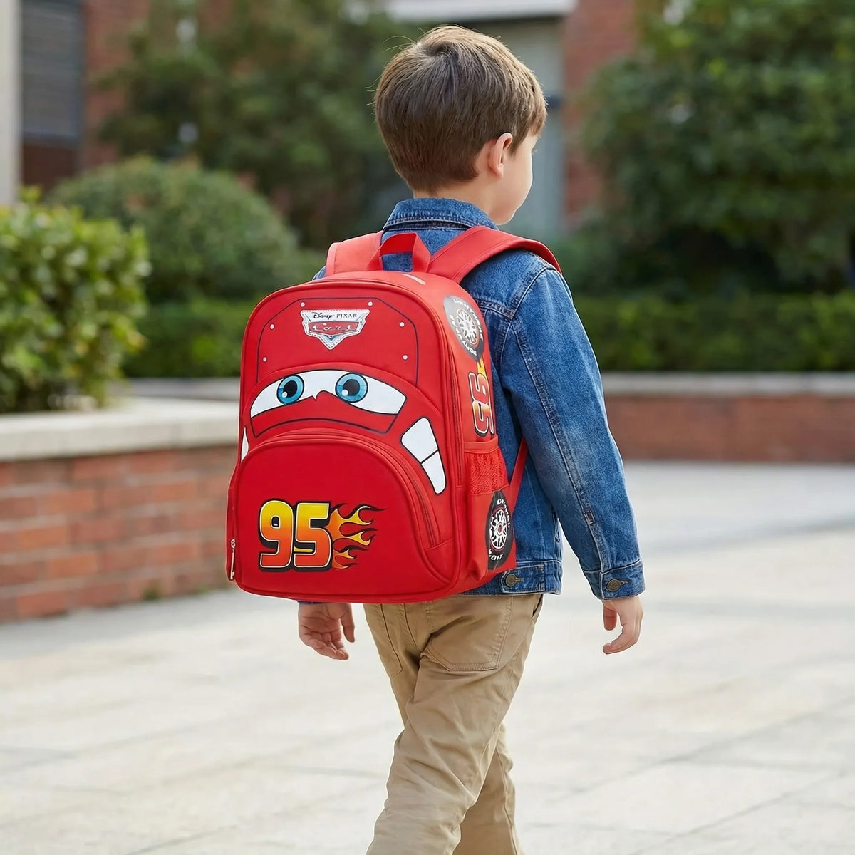 Kids backpack with Lightning McQueen cartoon car design
