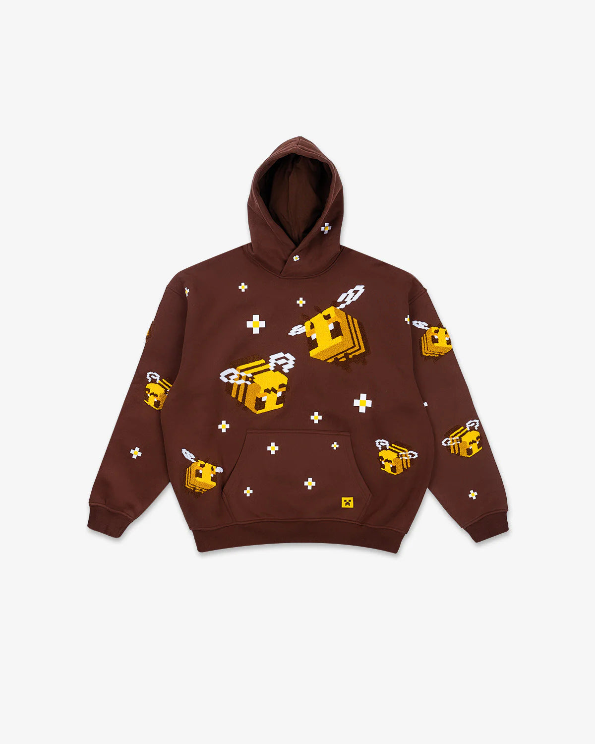 Unisex Hooded Sweatshirt with Knitted Pixel Bee Motif and Kangaroo Pocket