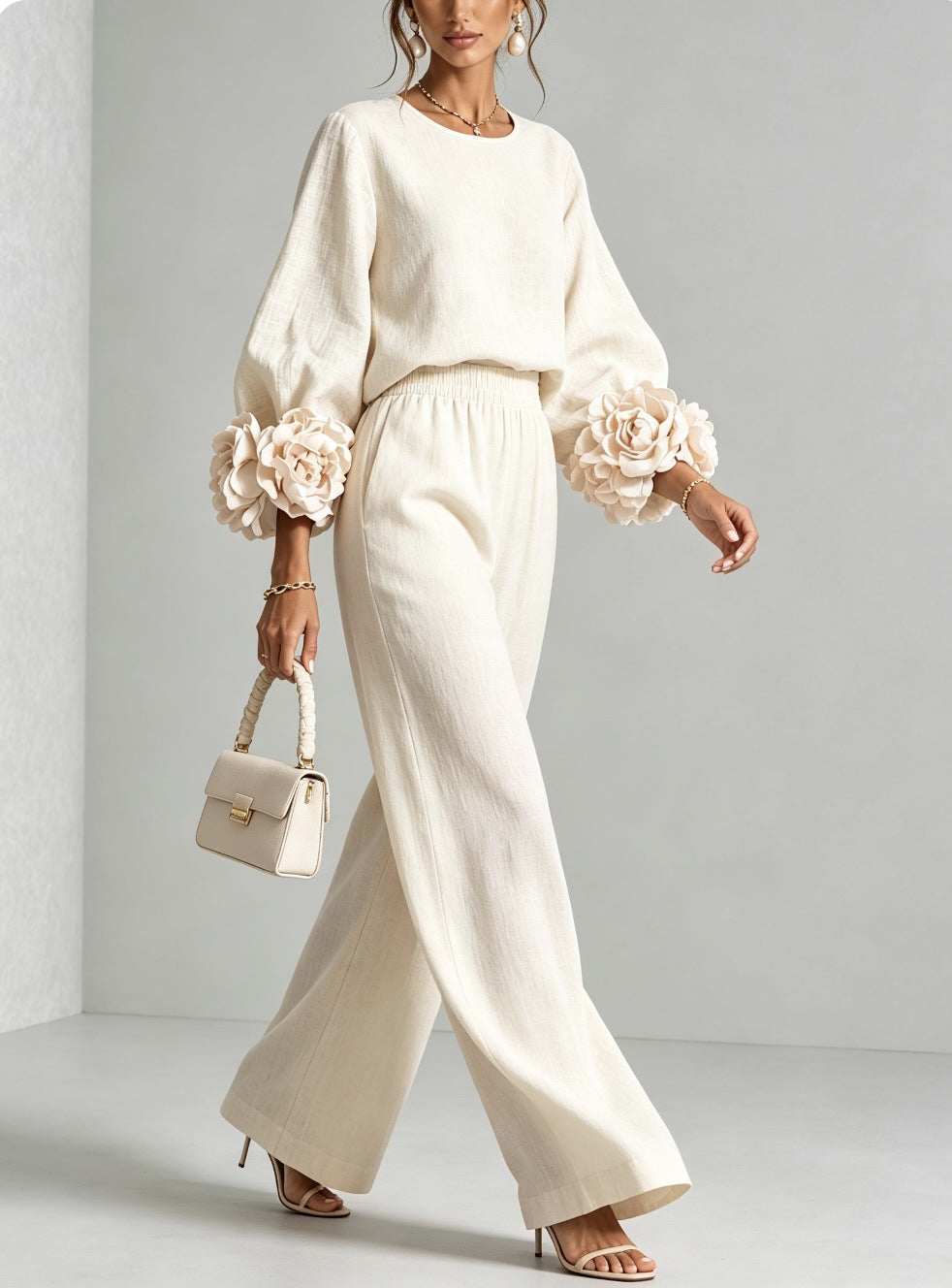 Floral-Cuff Two-Piece Set