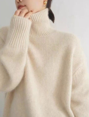 Women's Cashmere Turtleneck Sweater with Wide Cut and Elegant Texture