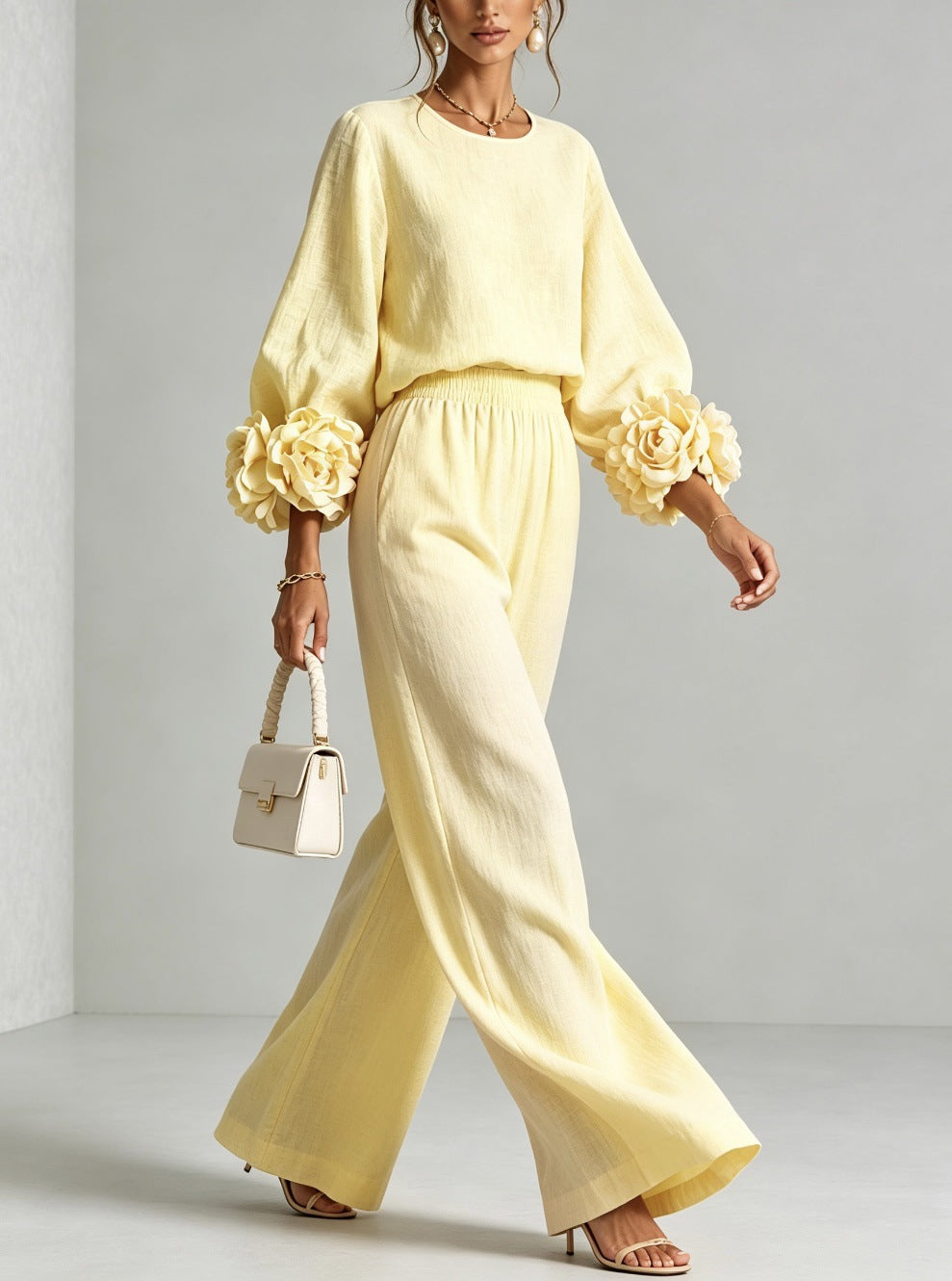 Floral-Cuff Two-Piece Set