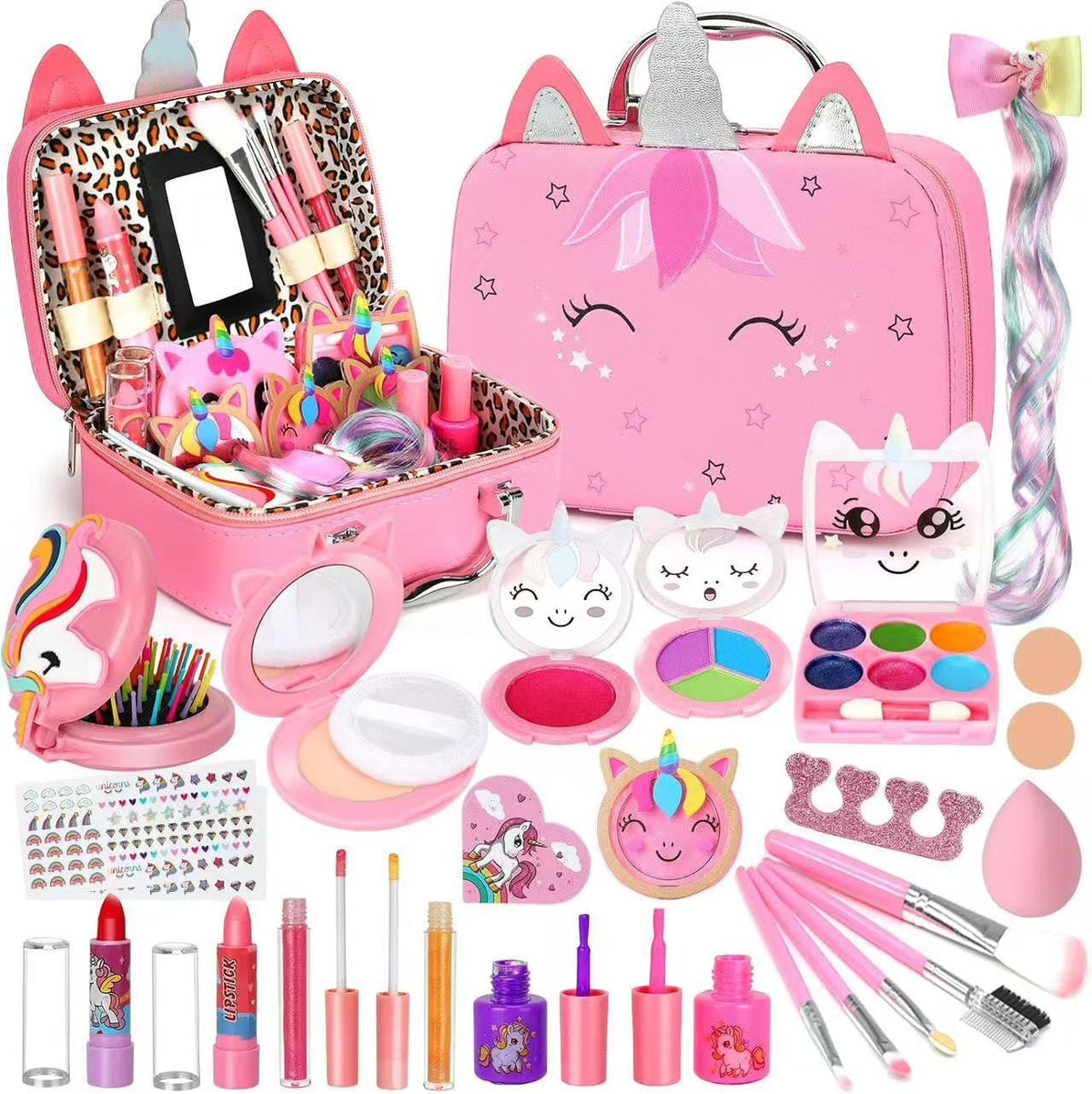 Kids' Eco-Friendly & Easy-to-Wash Princess Makeup Kit with Cosmetic Bag