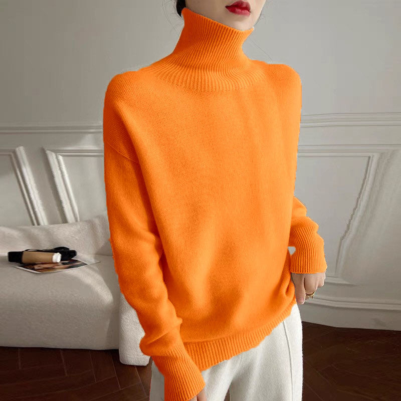 Women's Cashmere Turtleneck Sweater with Wide Cut and Elegant Texture