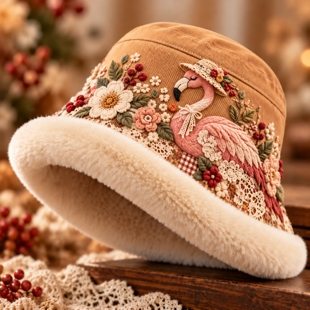 Women's Cozy Plush-Lined Winter Bucket Hat β Floral & Animal Designs