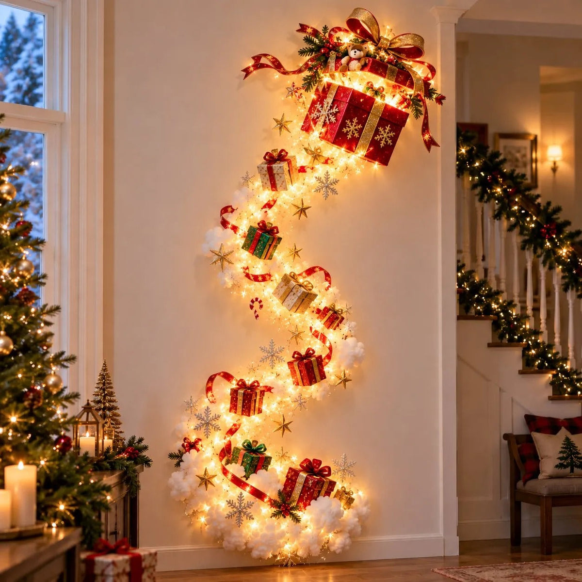 Illuminated Christmas Wall Decoration with Light Trail, 5 Designs