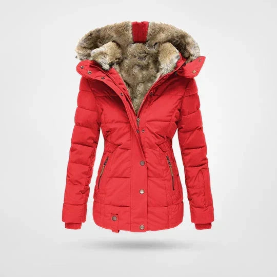 Women's Quilted Puffer Jacket Water-Resistant with Faux Fur Hood