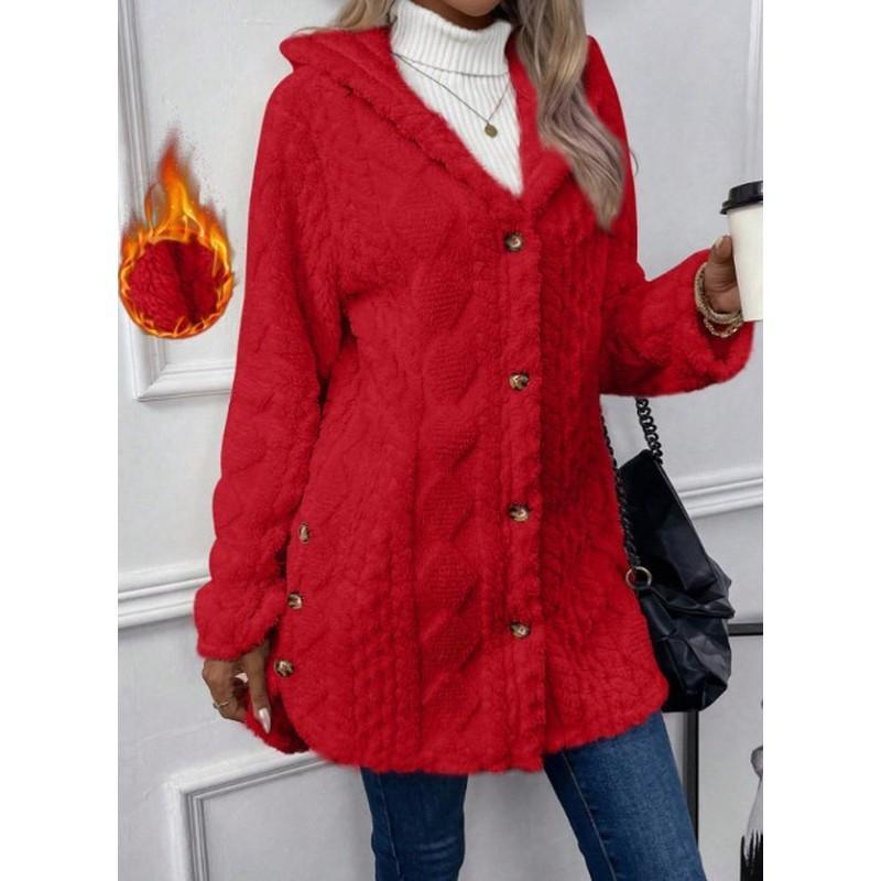 Women's Hooded Double-Sided Fleece Cardigan Long Sleeve Casual Warm Outerwear