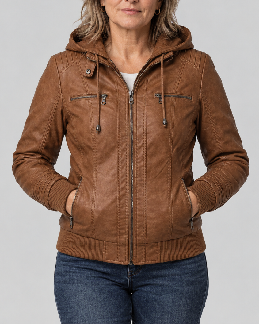 Moto Jacket with Removable Hood
