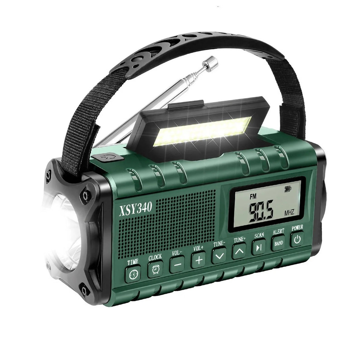 Emergency Radio - Hand Crank & Solar Powered - 10,000mAh Power Bank with LCD Clock