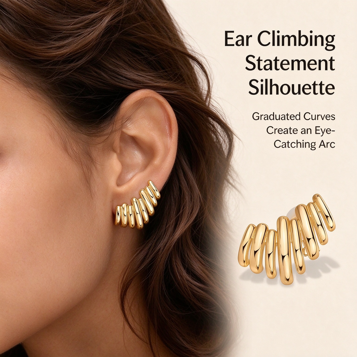 14K Gold Plated Statement Climber Stud Earrings for Women