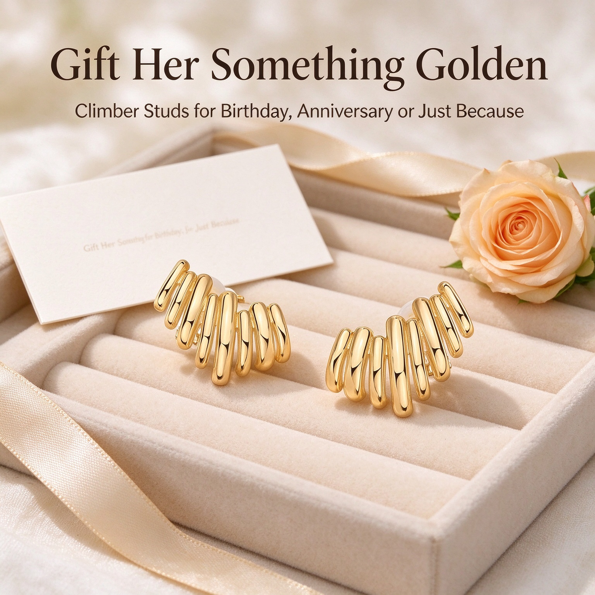 14K Gold Plated Statement Climber Stud Earrings for Women