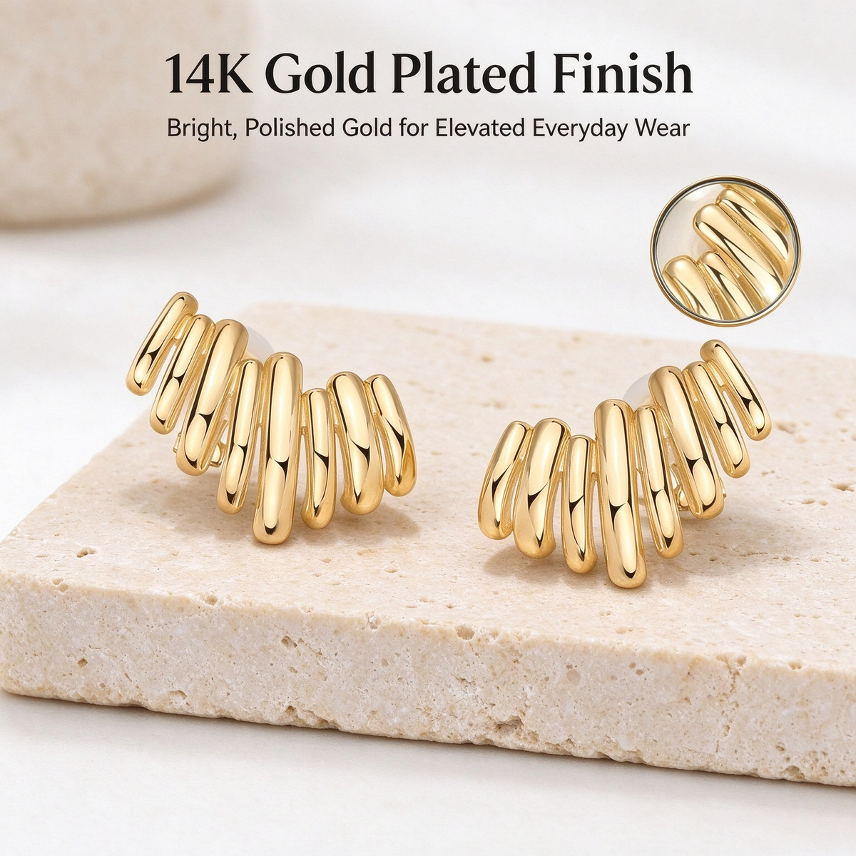 14K Gold Plated Statement Climber Stud Earrings for Women