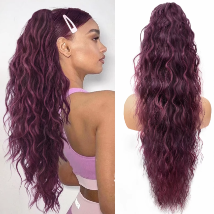 Long Wavy Ponytail Hairpiece (Water Wave) – Full Ponytail with Clip for Everyday and Party