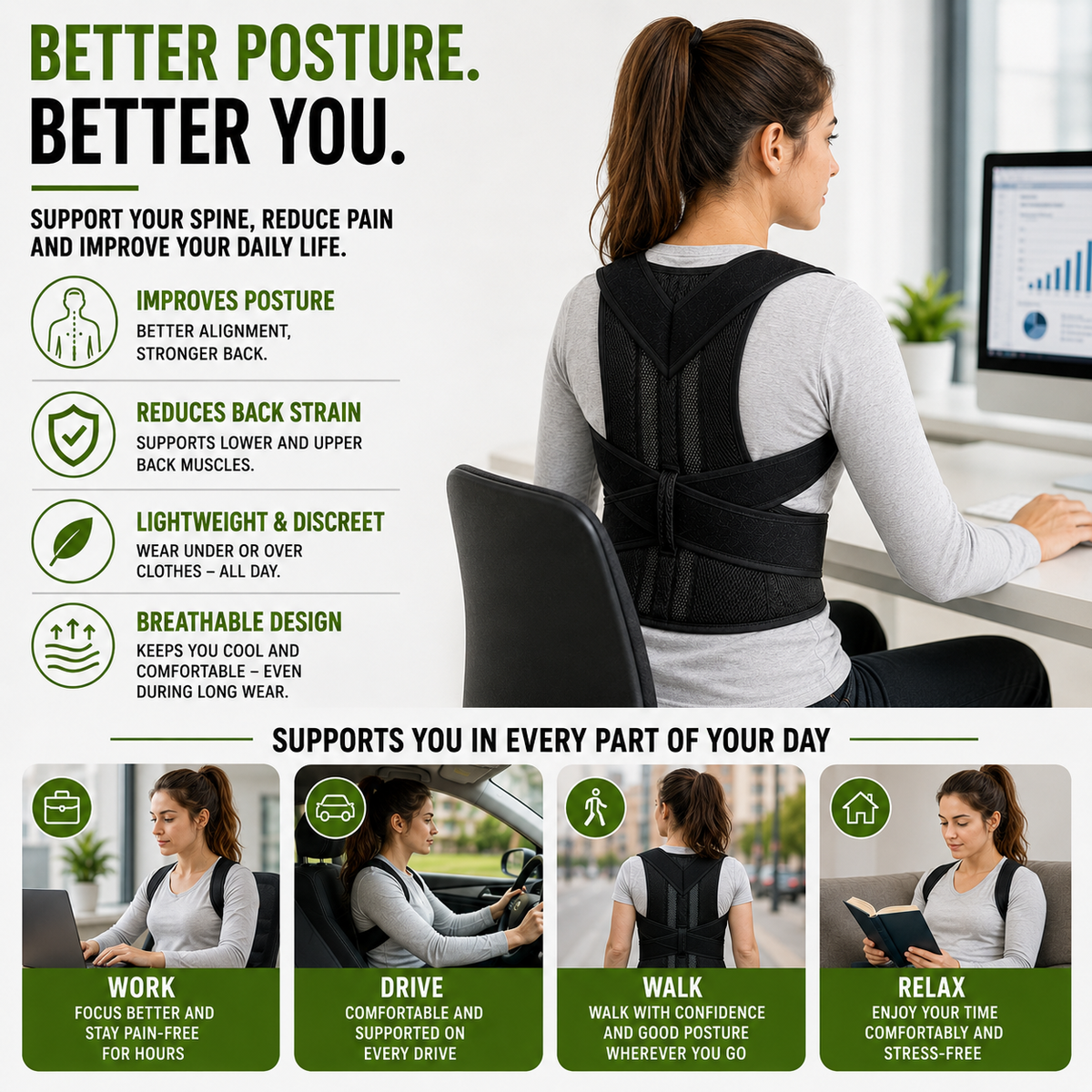 Thrives Outdoor | Spinalynx Adjustable One Piece Back Brace