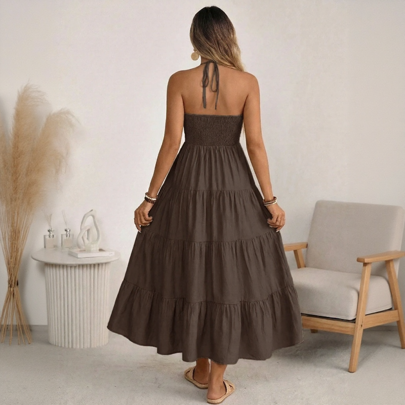 Halter Neck Dress with Wide Layered Skirt