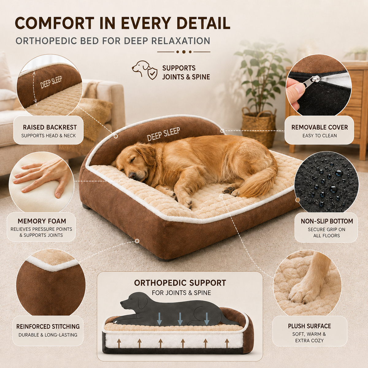 Thrives Outdoor | Dozewick Orthopedic Sofa Dog Bed for Large Dogs