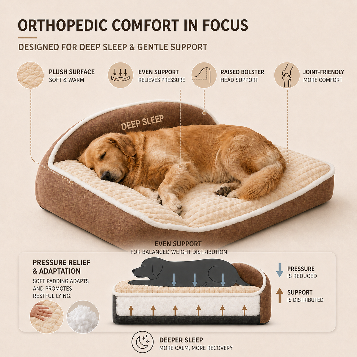 Thrives Outdoor | Dozewick Orthopedic Sofa Dog Bed for Large Dogs