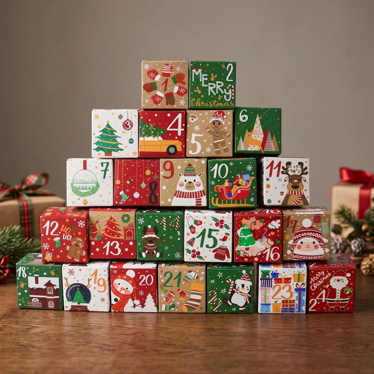 Thrives Outdoor | Flurora Foldable Cartoon Christmas Advent Calendar Boxes