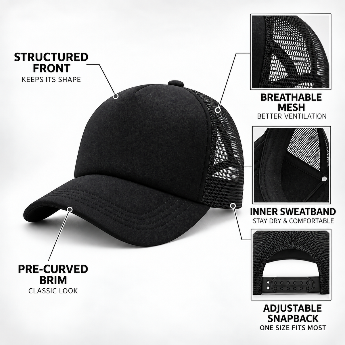 Thrives Outdoor | Meshrex Plain Mesh Trucker Snapback Cap