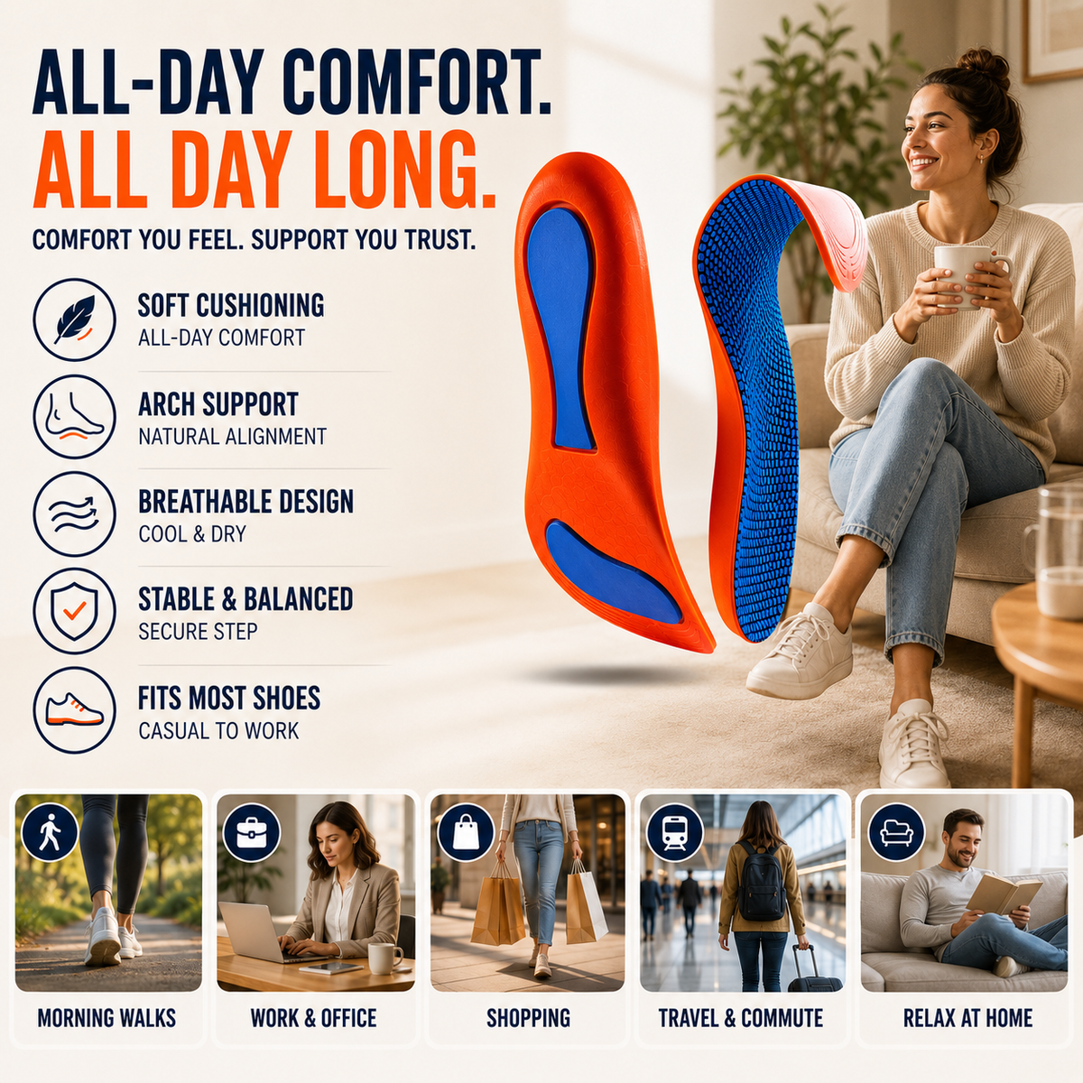 Thrives Outdoor | Orthopaedic Insoles for Heel Spurs and Flat Feet