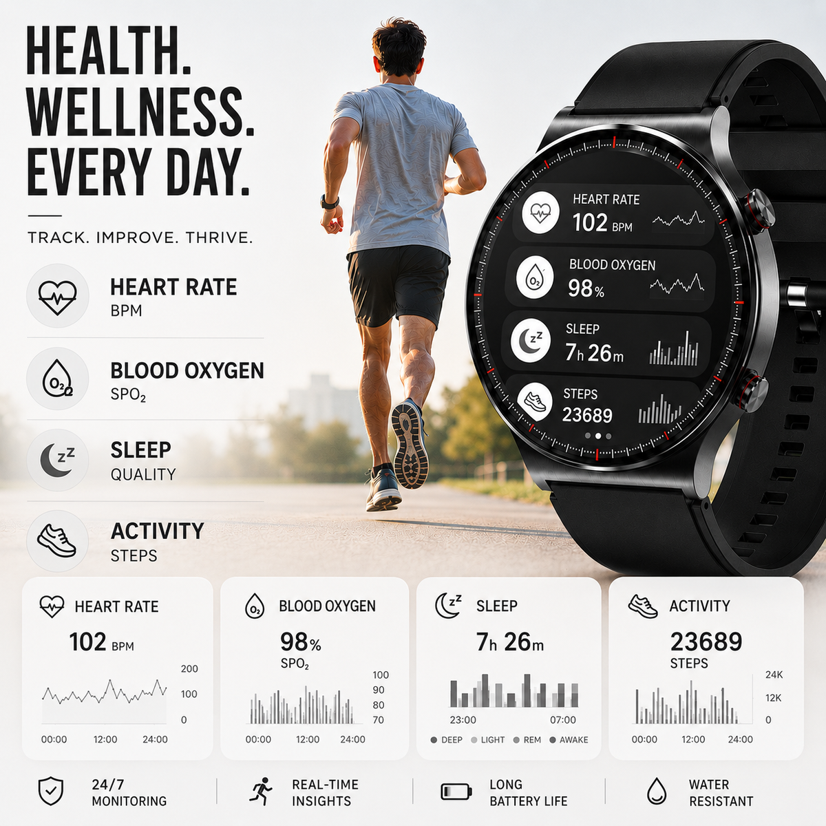 Thrives Outdoor | Round HD Touchscreen Smartwatch