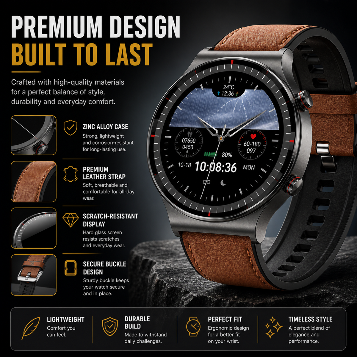 Thrives Outdoor | Round HD Touchscreen Smartwatch